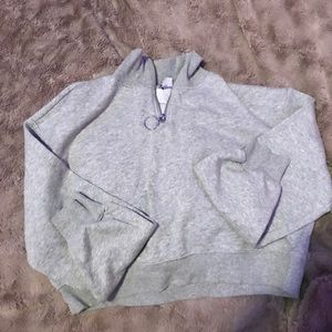 Grey long crop half zip sweater